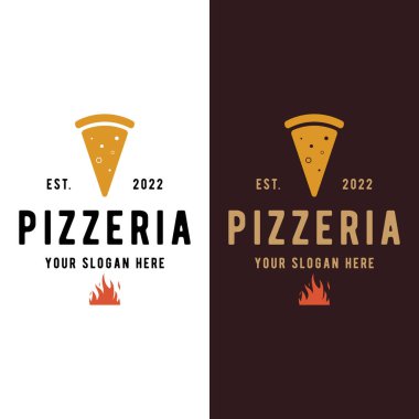 Retro vintage pizza ya da çapraz küreklerle pizza logosu tasarımı. İş, restoran, etiket ve rozetler için logo.