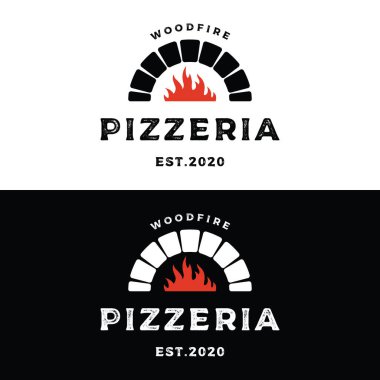 Retro vintage pizza ya da çapraz küreklerle pizza logosu tasarımı. İş, restoran, etiket ve rozetler için logo.