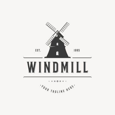 İş, etiket ve tarım için kaliteli antika yel değirmeni logosu şablonu.