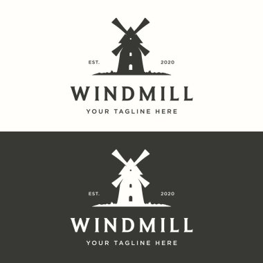 İş, etiket ve tarım için kaliteli antika yel değirmeni logosu şablonu.