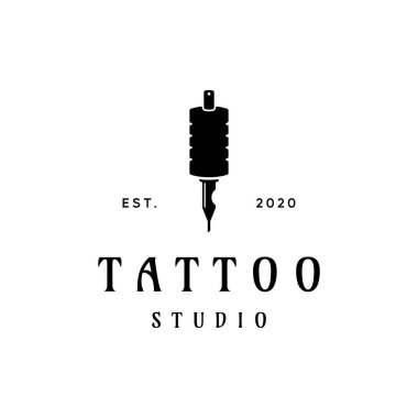 Antika dövme makinesi logosu izole edilmiş arka plan. Stüdyo, amblem ve iş logosu..