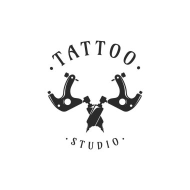 Antika dövme makinesi logosu izole edilmiş arka plan. Stüdyo, amblem ve iş logosu..