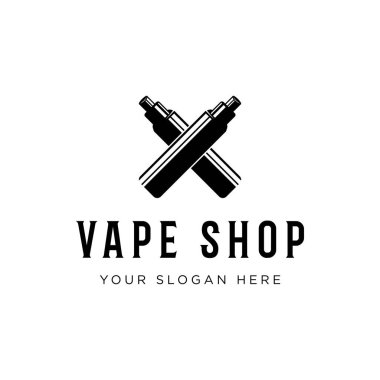 İkonik vintage vape ve duman logosu. İş logosu, vape dükkanı ve rozet..