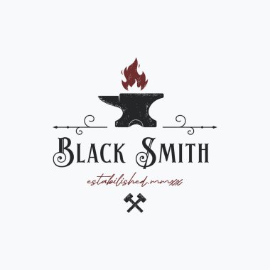 Antika demirci ve çalışma ekipmanları logosu elementleri.