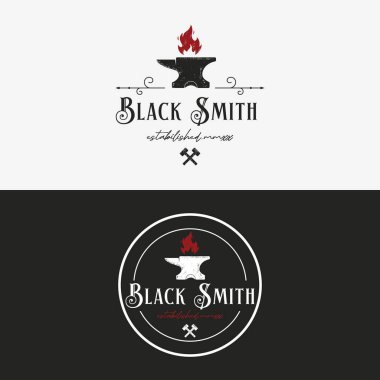 Antika demirci ve çalışma ekipmanları logosu elementleri.