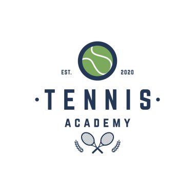 Raketli yaratıcı tenis topu logosu tasarımı. Spor, kulüp ve amblemler için logo.