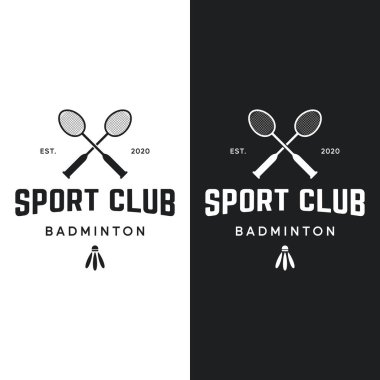 badminton servis aleti ve raket logosu tasarımı. İş için logo, kulüp, spor, turnuva.