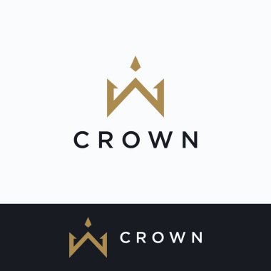 Zarif ve lüks geometrik yaratıcı fikirli klasik Altın Kraliyet Taç logosu. İş, güzellik ve kuaför logosu..