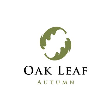 Sonbahar meşe yaprağı logosu ve meşe ağacı logosu. Vektör illüstrasyonunun basit ve kolay düzenlenmesiyle.