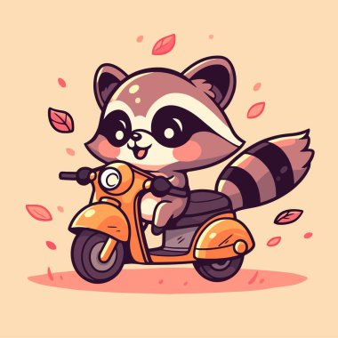 Motosikletli bir rakun üzerinde yapraklar var..