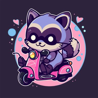 Scooterlı bir rakunun karikatür çizimi..