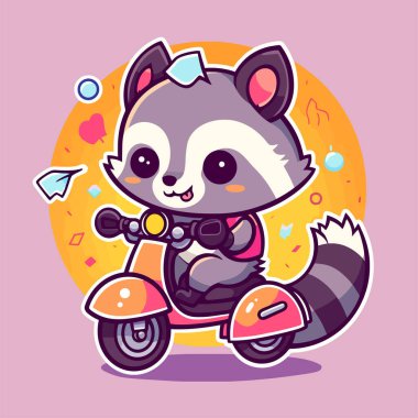 Çizgi film rakunu scooter sürüyor..