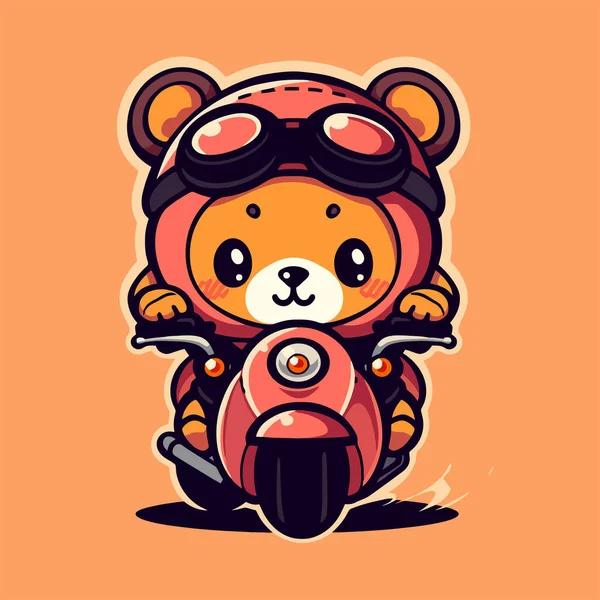 Urso Personagem Desenho Animado Motocicleta — Vetor de Stock
