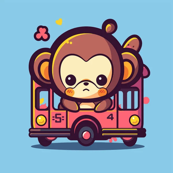 Macaco Ônibus Cartoon Arte Digital — Vetor de Stock
