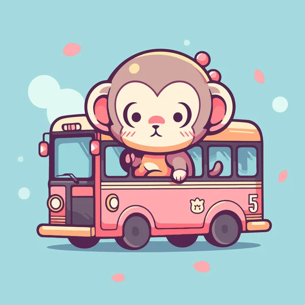 Macaco Personagem Desenho Animado Ônibus — Vetor de Stock