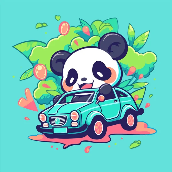 Panda Beim Autofahren Cartoon Stil — Stockvektor