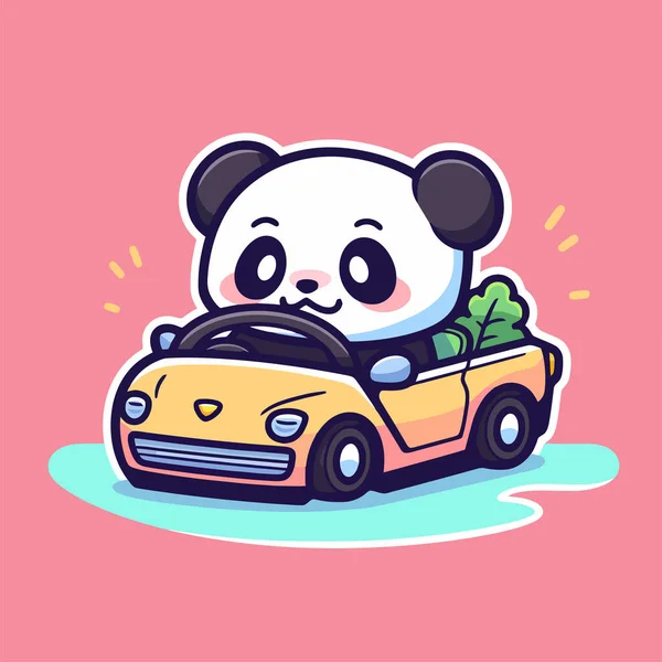 Panda Steuer Eines Autos Mit Rosa Hintergrund — Stockvektor