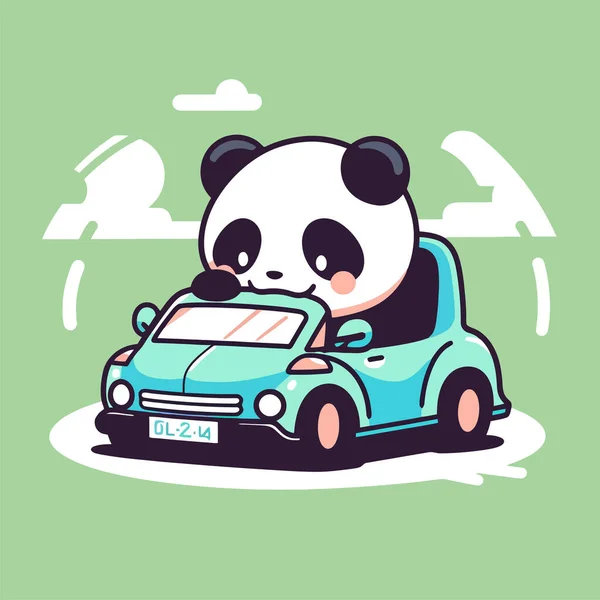 Ein Panda Fährt Auto Mit Nummernschild — Stockvektor