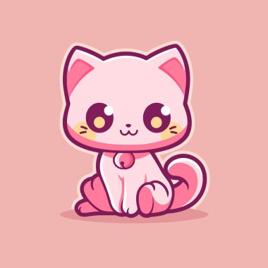 Pembe yüzlü şirin bir kedi pembe bir arka planda oturuyor..