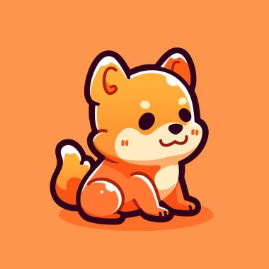 A cute dog with a red collar sits on an orange background. clipart