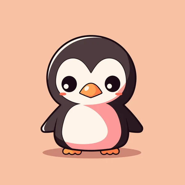 Lindo Pingüino Dibujos Animados Sobre Fondo Rosa — Vector de stock
