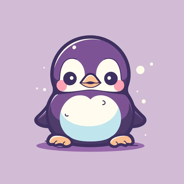 Cute Penguin Purple Background — Stock Vector