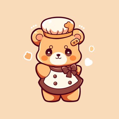 Şapkası ve önlüğü olan sevimli bir ayı karakteri.