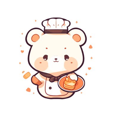 Tatlı bir çizgi film ayısı mutfakta yemek pişiriyor.