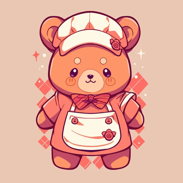 一只可爱的卡通熊正在厨房里做饭 — 图库矢量图片