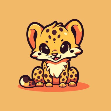 A cute cheetah sitting on an orange background. clipart