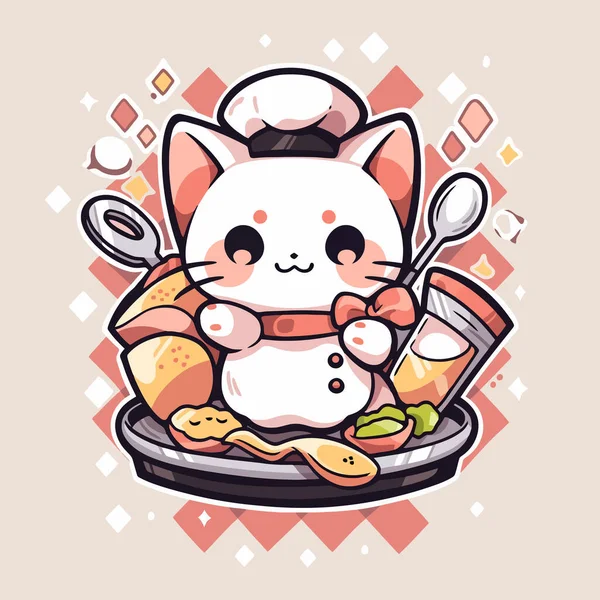 Bir çizgi film kedisi bir tavada yemek pişiriyor..