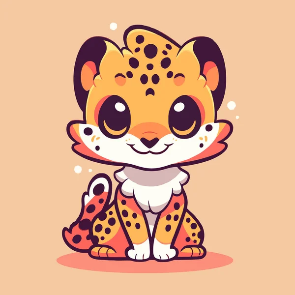 Lindo Dibujo Animado Ilustración Leopardo Con Ojos Una Sonrisa — Vector de stock