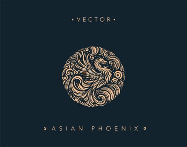 Swirling Asian Phoenix Vector Emblem