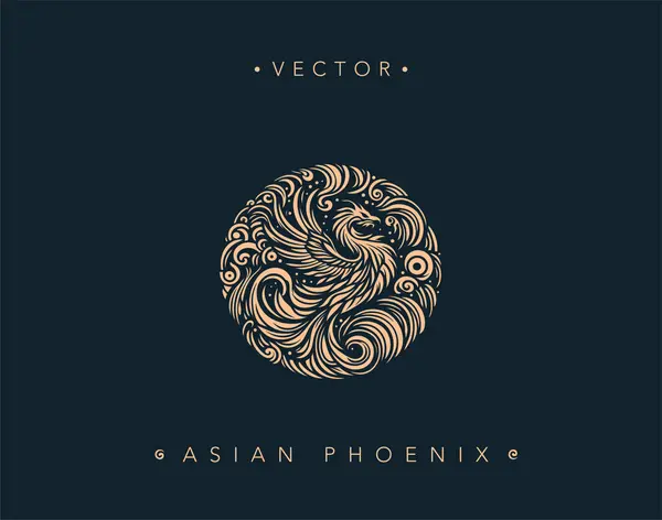 Swirling Asian Phoenix Vector Emblem