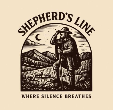 Dağ vadisinde ay ışığı altında sürüyü izleyen çoban tarzı bir çoban.