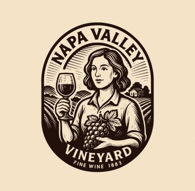 Napa Valley sahnesinde şarap kadehi ve üzüm tutan el yapımı üzüm bağı olan kadın.