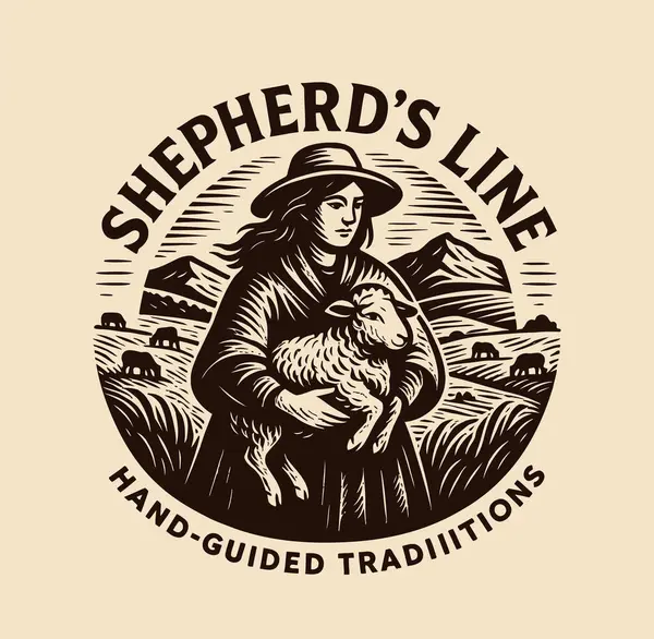 Dişi çobanın ahır ve dağlarla kuzu taşıdığının elle çizilmiş bir tasviri.