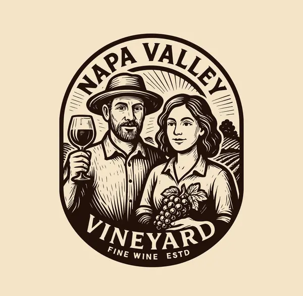 Napa Vadisi 'nde şarap kadehleri ve üzümlü kırsal üzüm bağları olan çift.