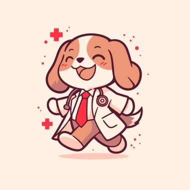 Beyaz önlüklü şirin köpek doktoru.