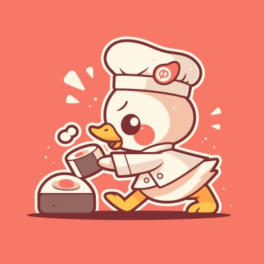 Komik ördek şefi sushi ile acele ediyor.