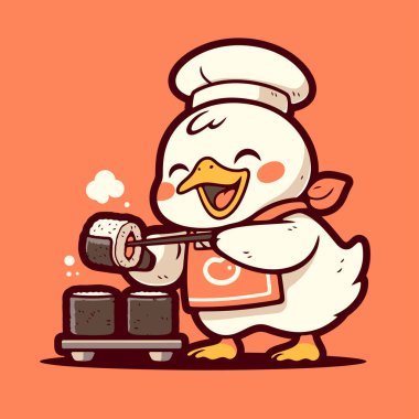 Gülümseyen ördek suşi hazırlıyor.