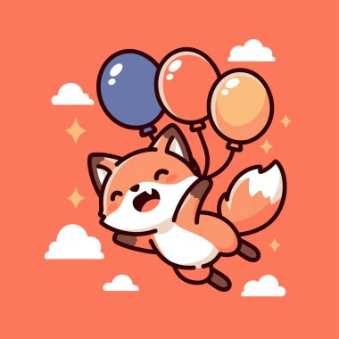 Renkli Balonlarla Neşeli Tilki Uçuyor