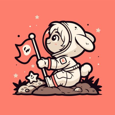 Chibi Astronot Tavşan Ay 'a Bayrak Dikiyor