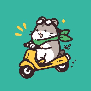 Sevimli Hamster Gözlüklü Sarı Scooter