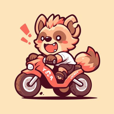 Heyecanlı Kırmızı Panda Kırmızı Motosiklet Sürüşü Hızlıca