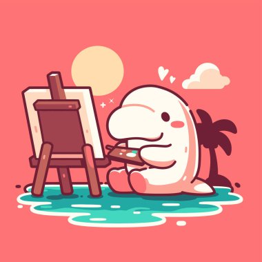 Şirin Balina Sanatçısı Sahilde Resim yapıyor