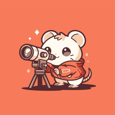 Teleskop ve kapüşonlu şirin Hamster Stargazing