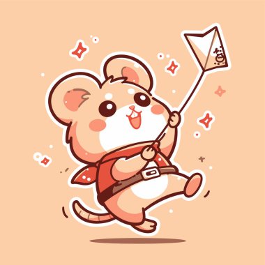 Neşeli Fare Uçan Küçük Beyaz Uçurtma Mutlulukla