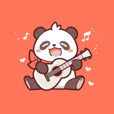 Panda Gitar Çalıyor Müzikal Notalarla Şarkı Söylüyor