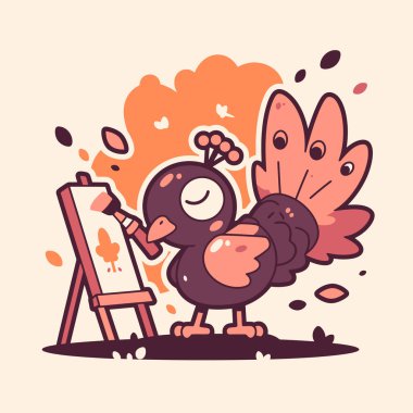 Peacock Sanatçısı Easel ile Tabloda Resim Yapıyor